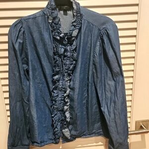 Denim Blue Ruffle Women's Shirt